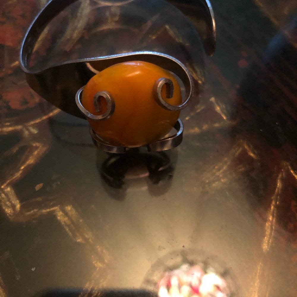 Stainless steel big orange stone fork bracelet unique bracelet